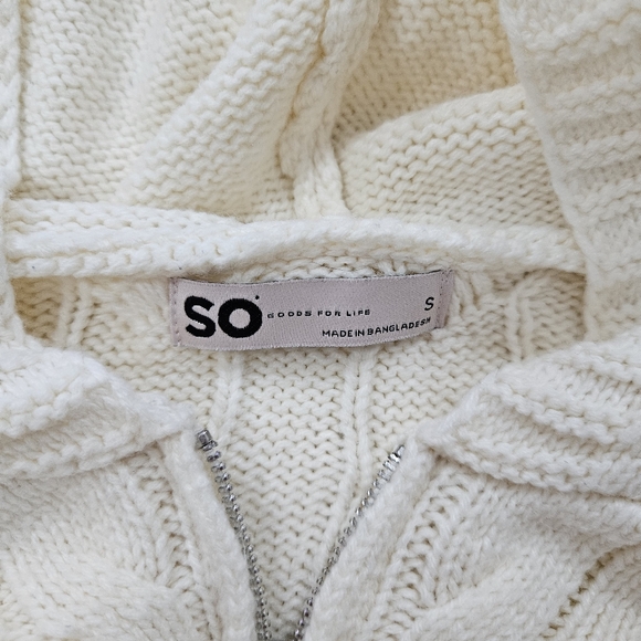 Juniors' SO Shrunken Zip-Up Cable Hoodie in Cream Eggnog Women’s Size S - Picture 8 of 9